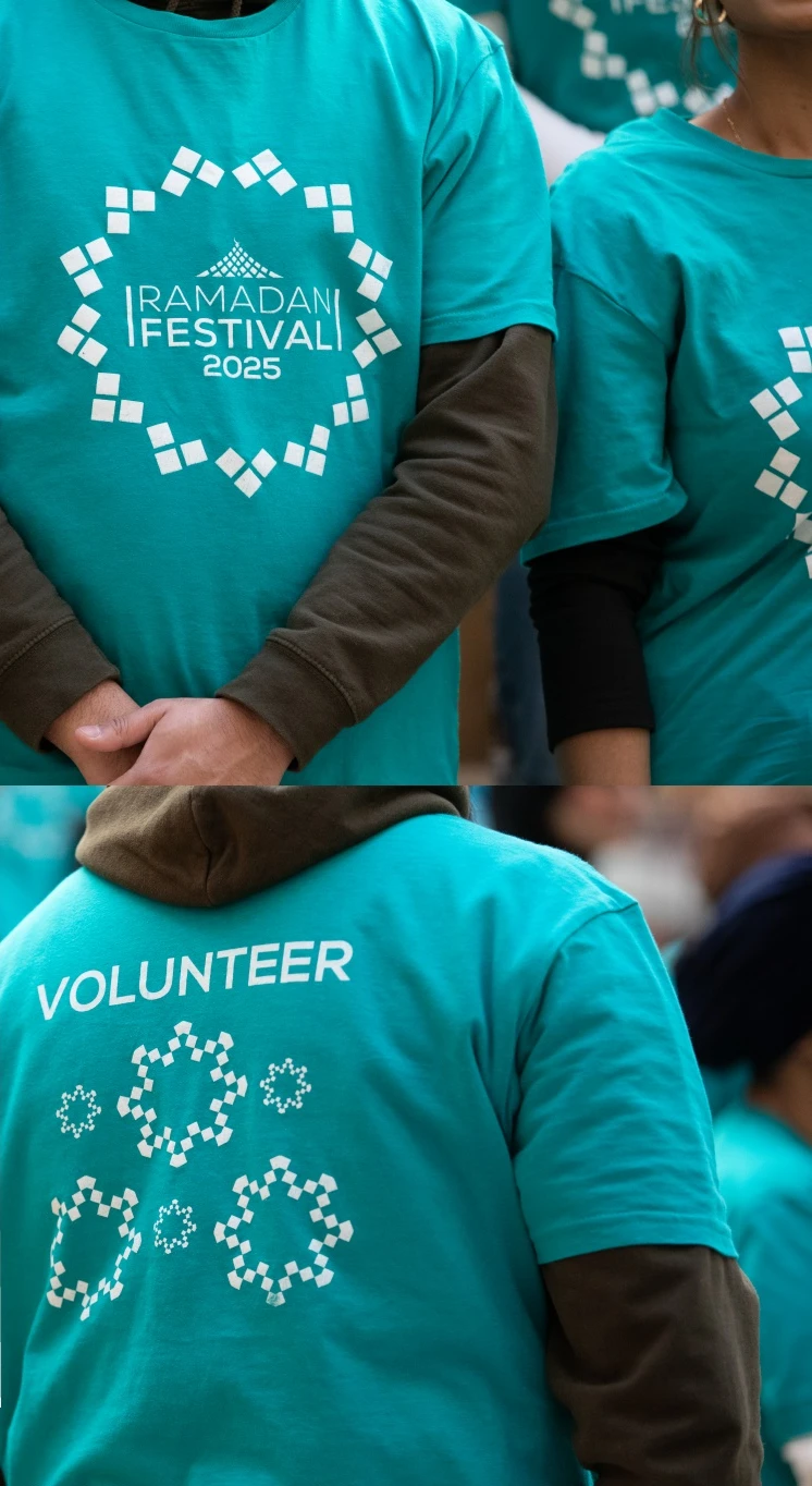 Volunteer t-shirts featuring the Ramadan Festival identity